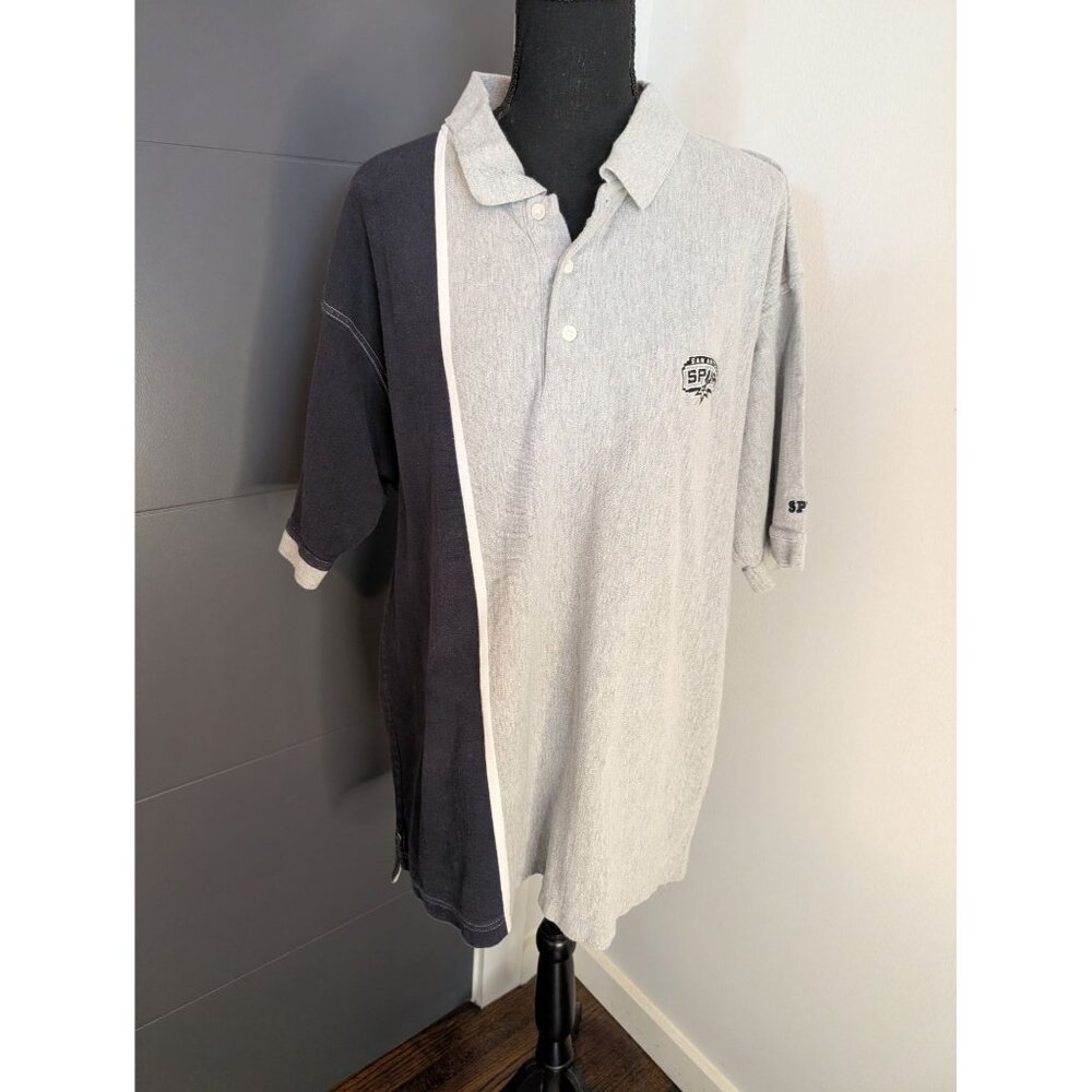 Vintage y2k Mens Active Heavyweight Cotton San Antonio Spurs Colorblock Polo 2XL